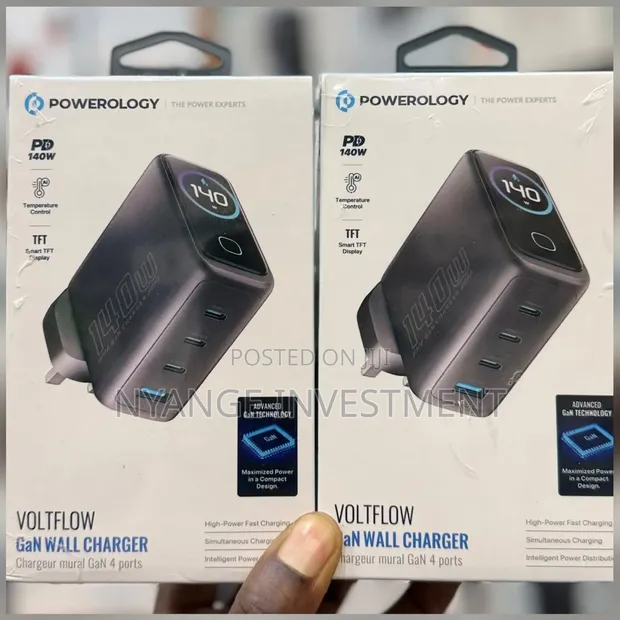Powerology Voltflow GaN Wall Charger PD 140W, 4-Port Fast Charging - 1
