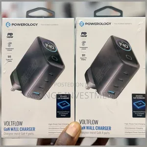 Powerology Voltflow GaN Wall Charger PD 140W, 4-Port Fast Charging