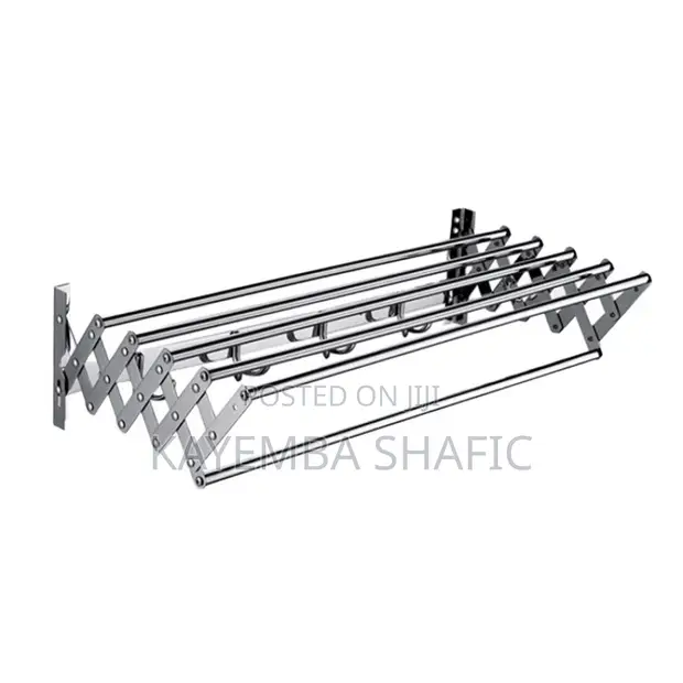 Wall-Mounted Retractable Accordion Clothes Drying Rack - Stainless Steel - 1