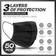 Disposable Protective Face Masks (50pcs) - Black - 1