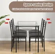 5-Piece Rectangular Tempered Glass Dining Set with Metallic Chairs - 4