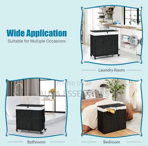 Laundry Hamper with Wheels and 3-Section Divider