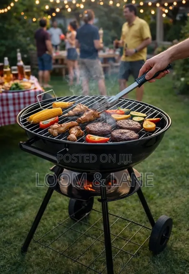 Portable Red Kettle Trolley BBQ Grill Charcoal Barbecue - 1