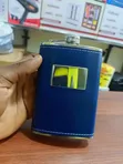Stainless Steel Hip Flask with Blue Faux Leather Wrap - 2