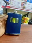 Stainless Steel Hip Flask with Blue Faux Leather Wrap - 3