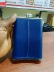 Stainless Steel Hip Flask with Blue Faux Leather Wrap - 4