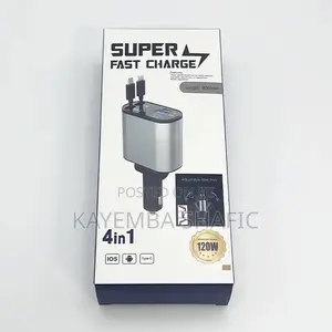 120W 4-in-1 Retractable Fast Car Charger Adapter