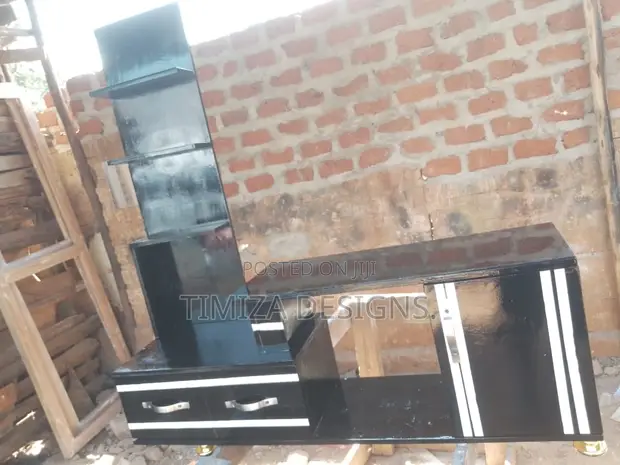 Black Wooden TV Stand with Drawers - 1
