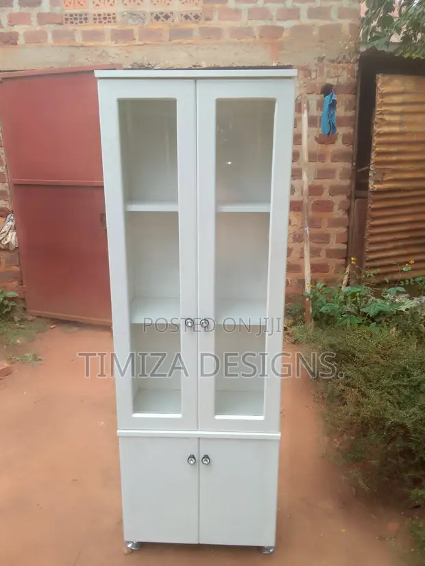 Simple White Wooden Sideboard with Glass Shutters - 1