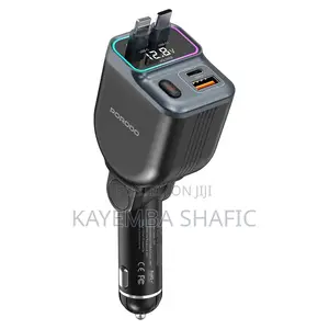 Porodo 65W Car Charger with Dual Retractable Cables & Display