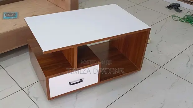 Brown and White Wooden Center Table - 1