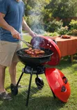 Portable Red Kettle Trolley BBQ Grill Charcoal Barbecue - 3