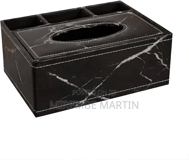PU Leather Tissue Box Holder with Desk Organizer - 1