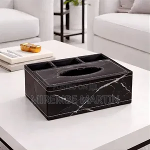 PU Leather Tissue Box Holder with Desk Organizer