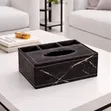 PU Leather Tissue Box Holder with Desk Organizer - 2