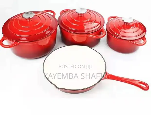 7-Piece Authentic Enameled Cast Iron Cookware Set - Red - 1