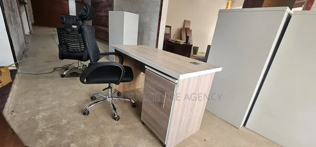 Mesh Office Chair and Grey Office Table (130cm) - 1