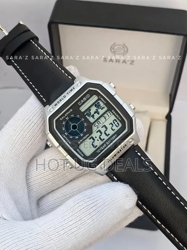 Casio Royale Digital World Time Watch - Black Leather - 1