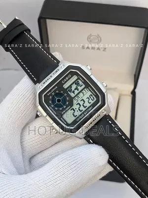Casio Royale Digital World Time Watch - Black Leather