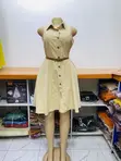 Round Button Dress with Belt - 3