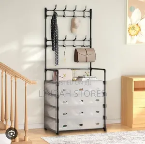 4-Tier Shoe Rack with Coat Hanger & Dustproof Cover