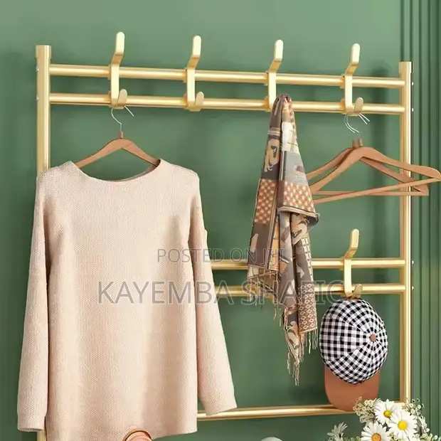 Large Metallic Golden Shoe Rack with Coat Hanger - 1