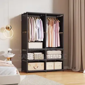 Premium 2-Column Portable Fabric Wardrobe - White