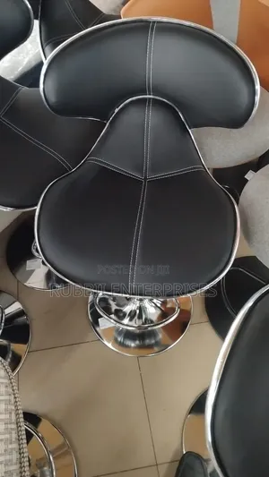 Black Faux-Leather Butterfly Bar Stool with White Stitching