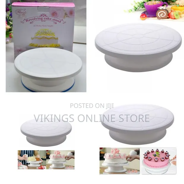 Turntable Rotating Anti-Skid Cake Decorating Stand, White - 1