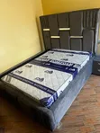 Modern Upholstered Bed - Grey with Silver Accents - 2