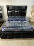 Modern Upholstered Bed - Grey with Silver Accents - 3