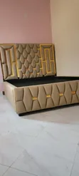 Modern Upholstered Bed - Grey with Silver Accents - 4
