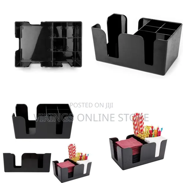 ABS Plastic Bar Napkin Utensil Caddy Organizer - 6 Compartment - 1