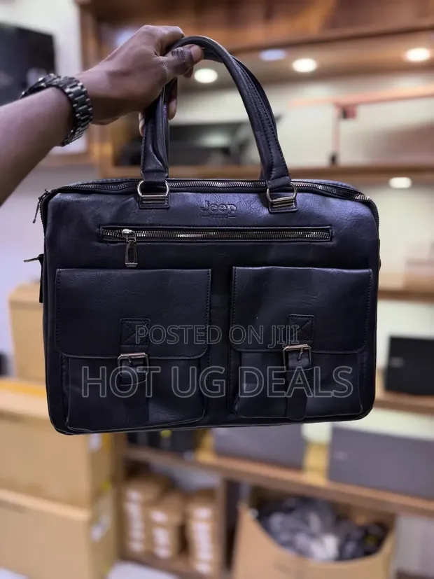 Jeep Buluo Men's Leather Briefcase Laptop Bag - Black - 1
