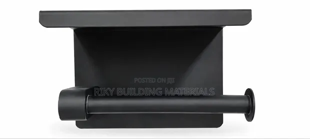 Black Wall-Mounted Tissue Holder with Shelf - 1