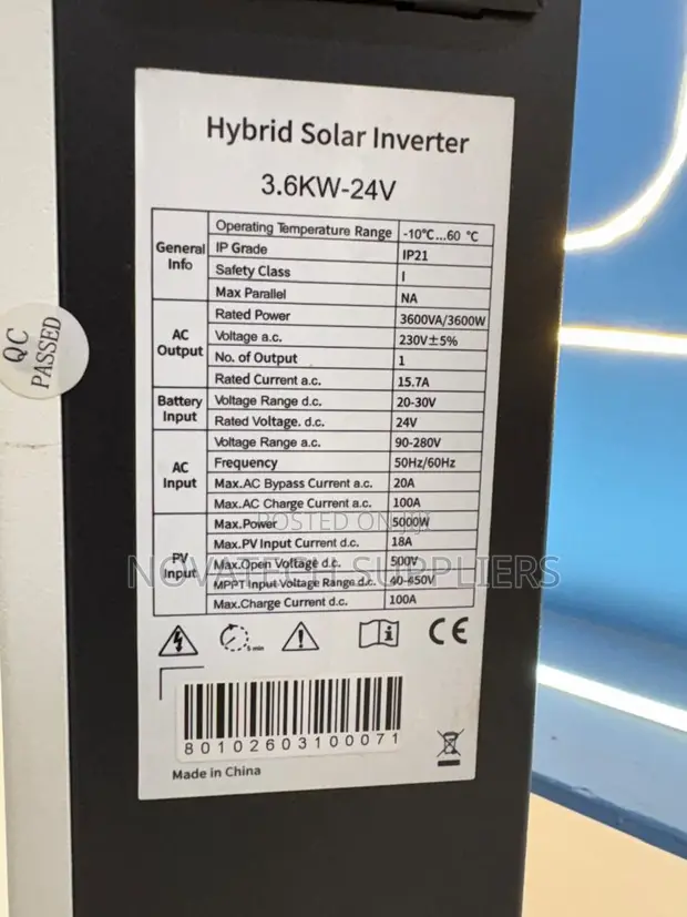 Sunshine 3.6kW 24VDC MPPT Hybrid Inverter 500V Voc - 1
