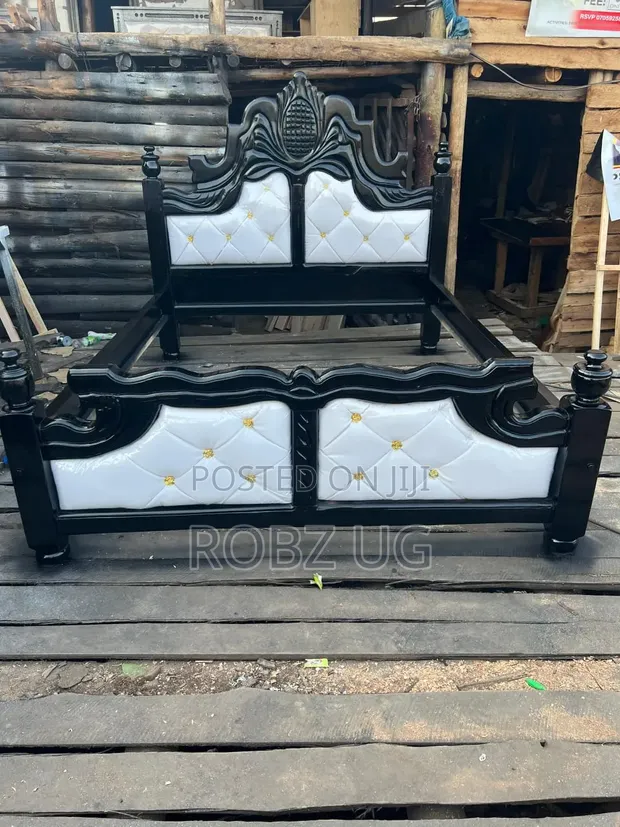 White Leather Bed - Standard Size - 1