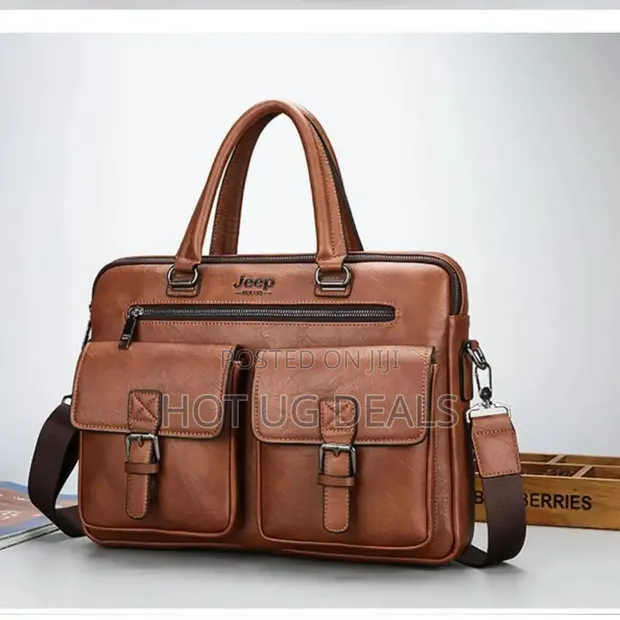 Jeep Buluo 14-Inch Leather Laptop Briefcase - Brown - 1