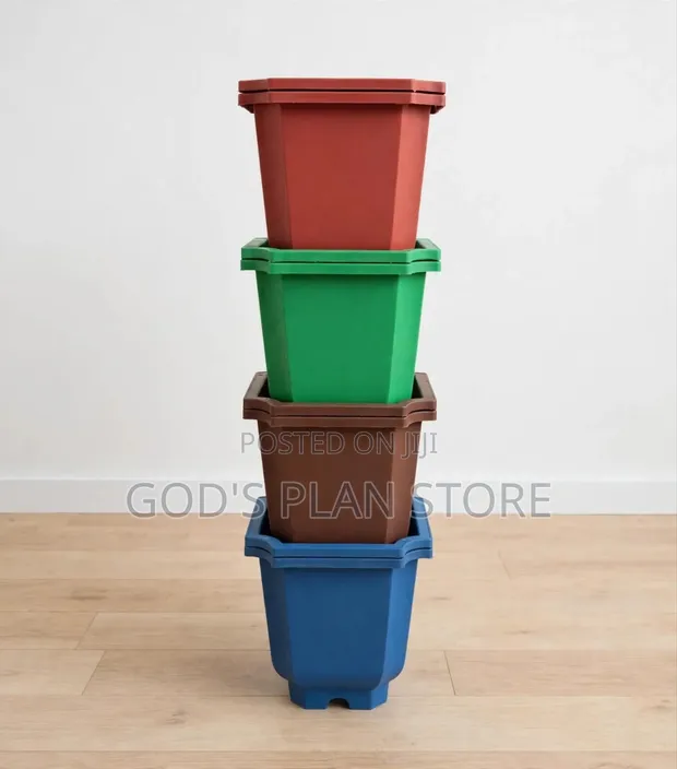 Stackable Plastic Flower Pots (Red, Green, Blue, Brown) - 1