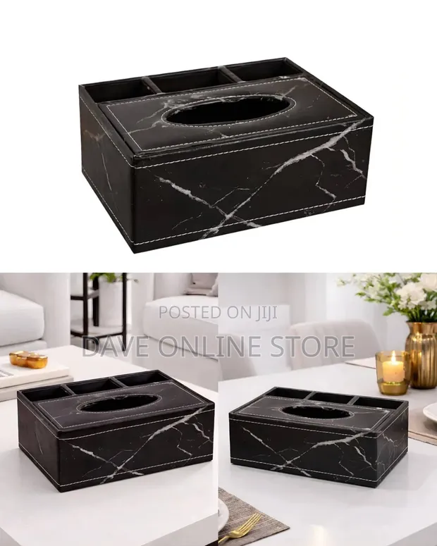 PU Leather Tissue Box Holder with Desk Organizer - 1