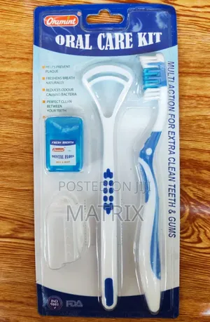 Oral Care Kit with Blue and White Toothbrush