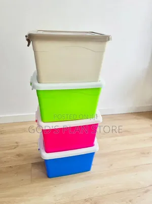 Plastic Storage Boxes - Beige, Green, Blue, Pink