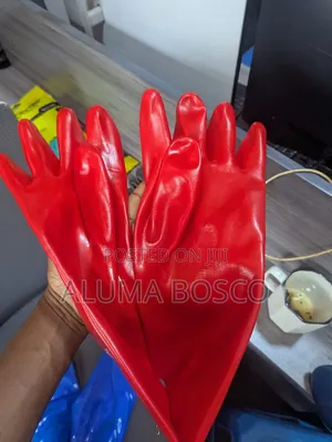 Heavy Duty Red PVC Chemical Resistant Safety Gloves