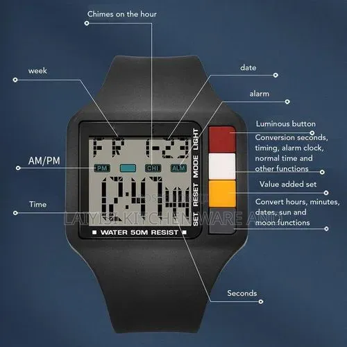 Men's Digital Watch LED Night Light Stopwatch Calendar Alarm 50M Waterproof - 1