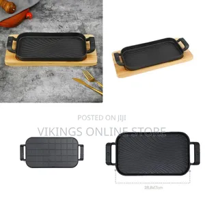Rectangular Cast Iron Frying Pan with Wood Serving Board (26 cm)