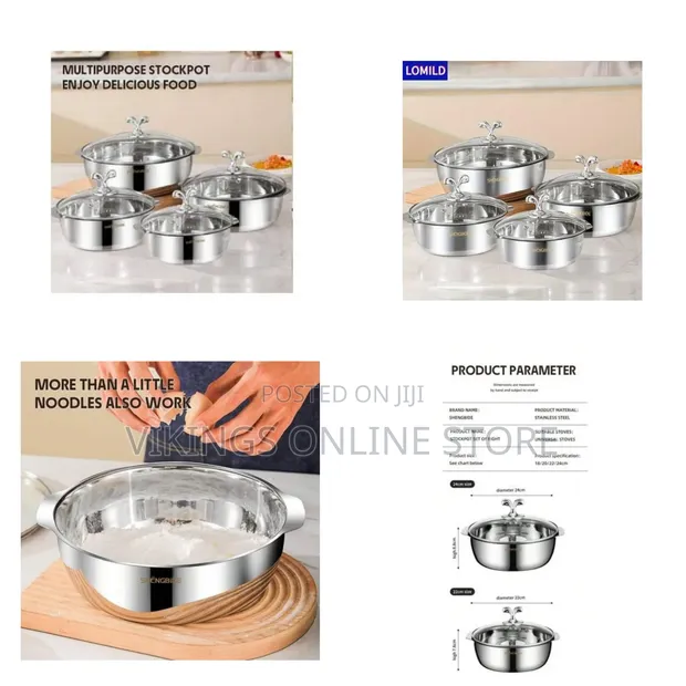 8-Piece Thick Stainless Steel Soup Pots with Glass Lids - 1