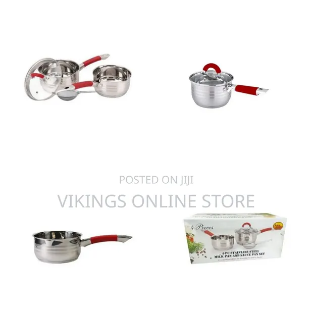 4-Piece Stainless Steel Milk Pan and Sauce Pan Set with Glass Lid - 1