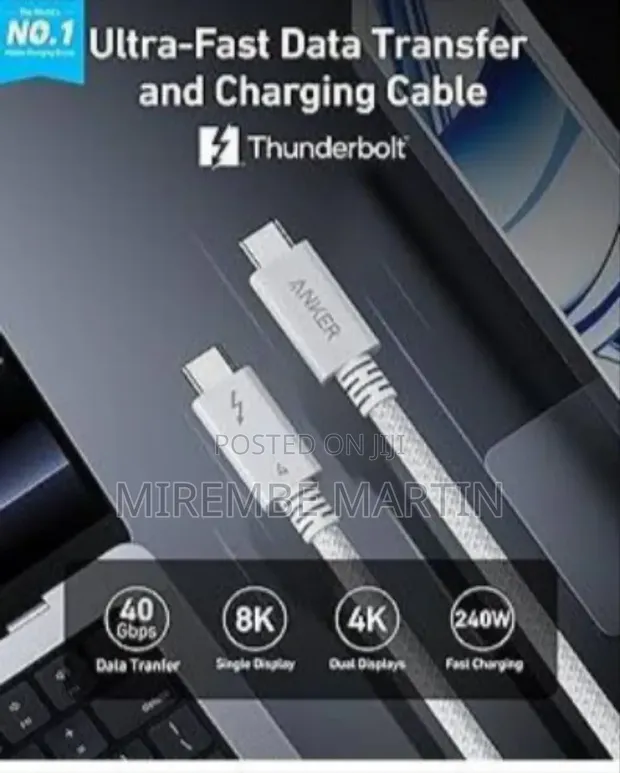 Anker Prime TB5 Cable, 3.3 FT USB-C to USB-C, 240W Fast Charging - 1