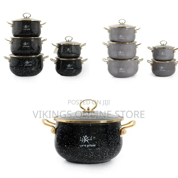 Life Smile 10-Piece Granite Non-Stick Enamel Serving/Saucepan Set - 1