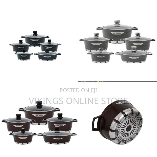 Life Smile 10-Piece Granite Coated Non-Stick Serving Dishes & Saucepans - 1